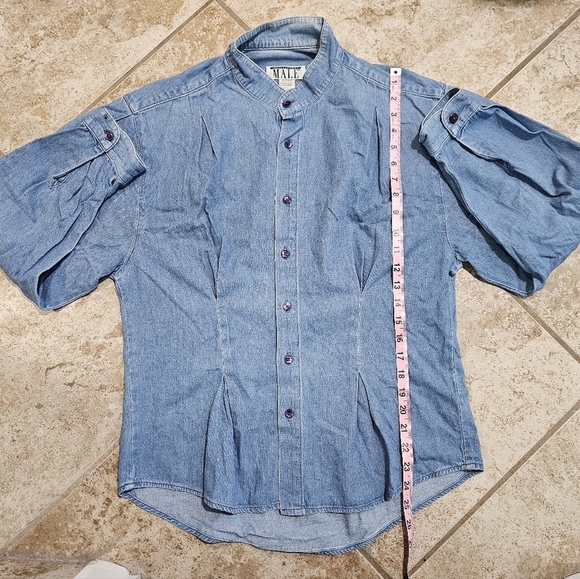 International Male Mens Denim Banded Collar Shirt Pleated Front 90s Retro Small - Picture 6 of 7